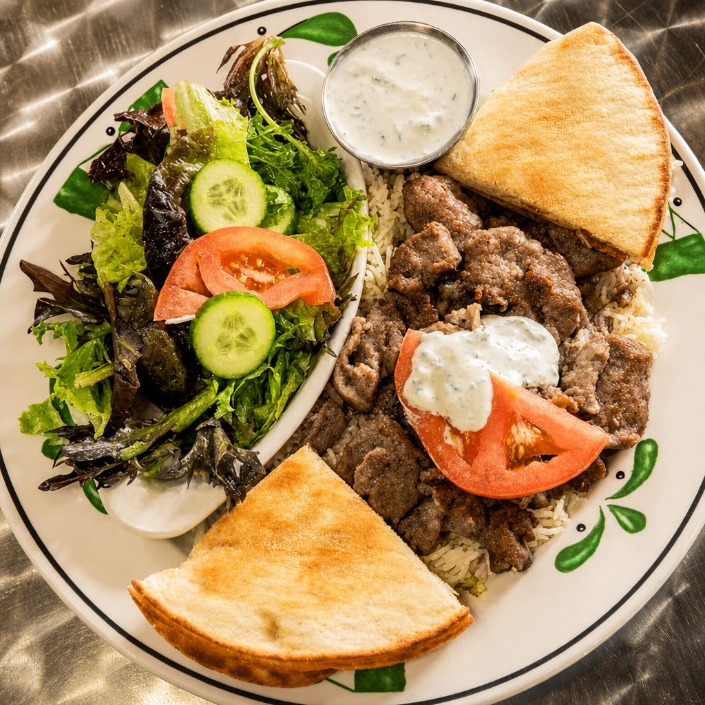 Beef & Lamb Gyro Plate.